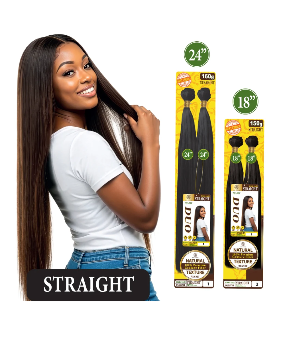 Hair Couture Duo Straight synthetic bundle hair in 18 inch and 24 inch lengths