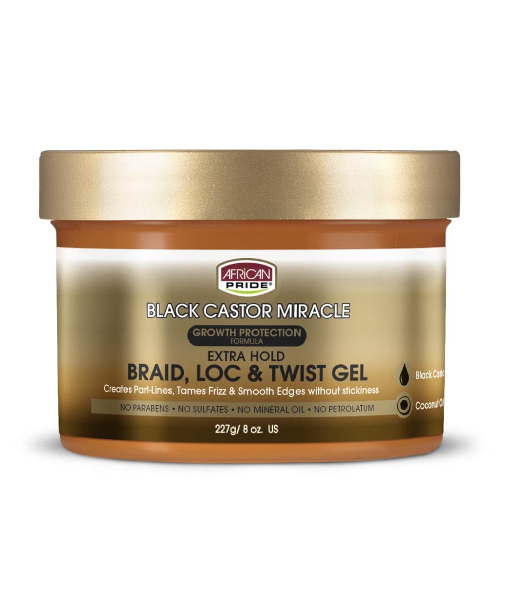 African Pride Black Castor Miracle Braid Loc&Twist Gel [Extra Hold] 8oz