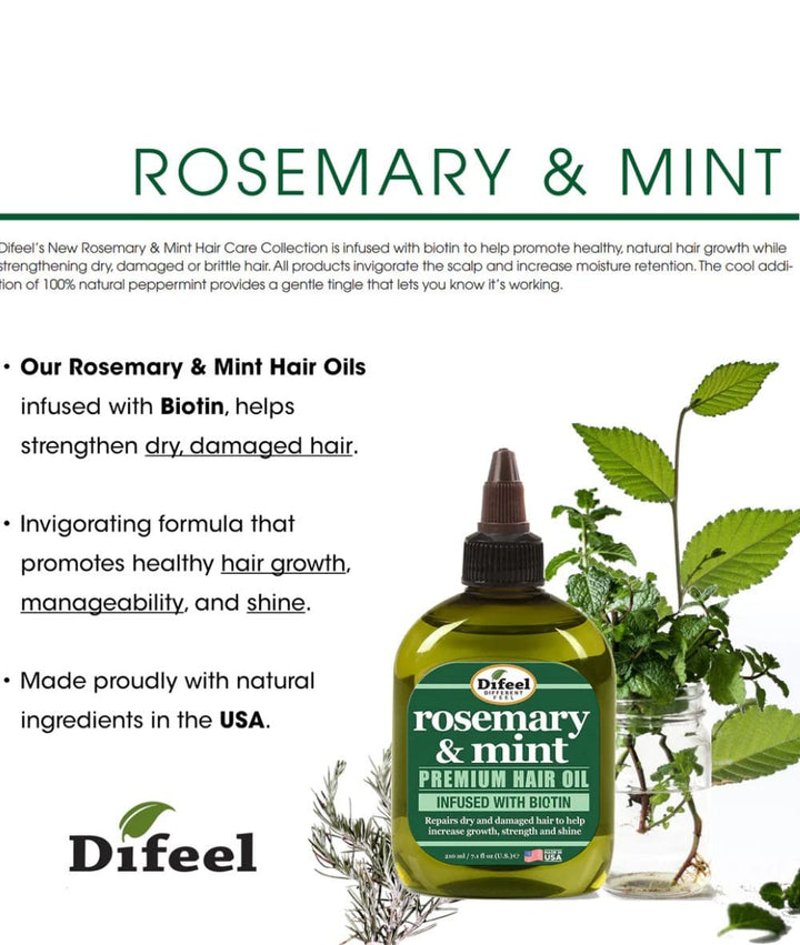 Difeel Rosemary & Mint Premium Hair Oil With Biotin 7.1Oz