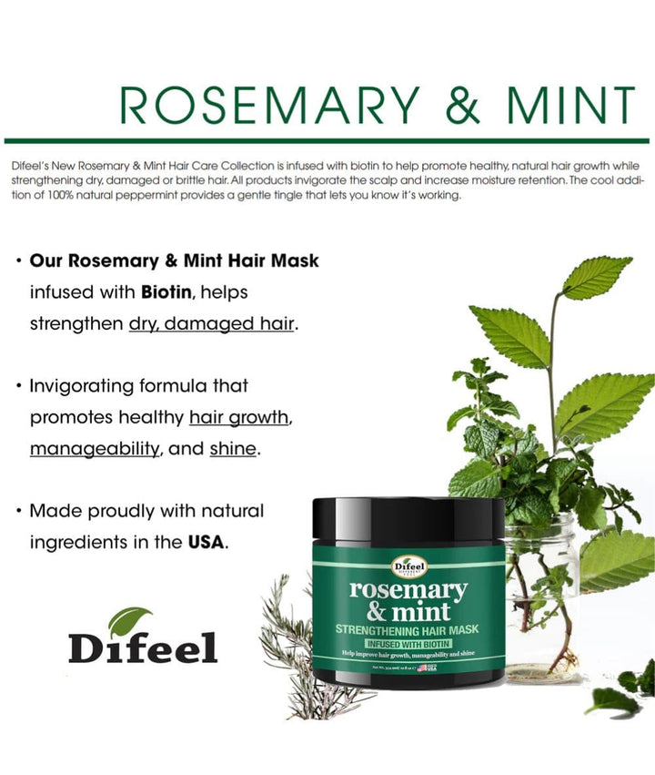 Difeel Rosemary & Mint Strengthening Hair Mask 12Oz