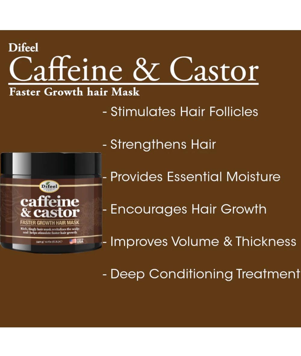 Difeel Caffeine & Castor Superior Growth Hair Mask 12Oz, HAIR CARE - Cloré Beauty