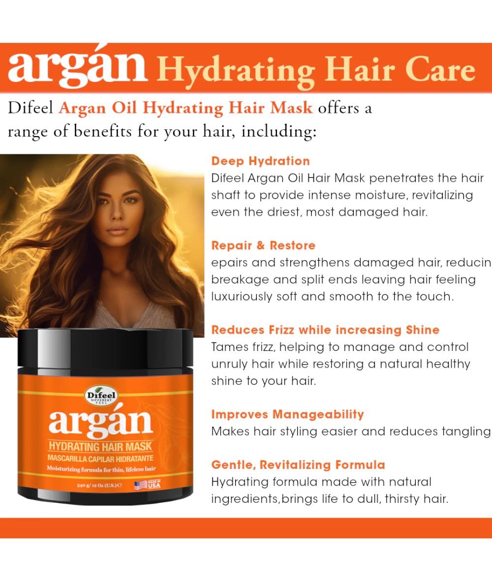 Difeel Argan Hydrating Hair Mask 12Oz