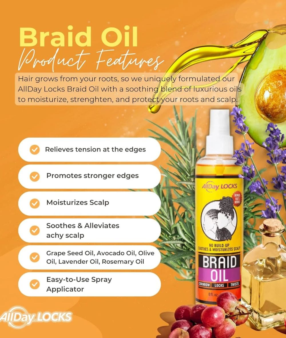 ALLDAY LOCKS Braid Oil 8oz, Hair Care - Cloré Beauty