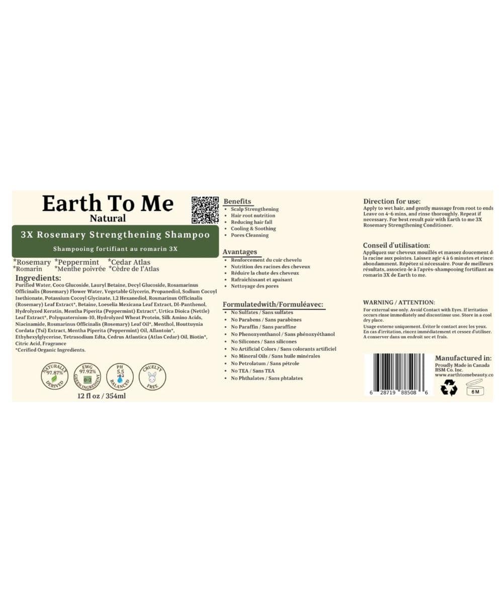 Earth To Me 3X Rosemary Hair Strengthening Shampoo 12oz, Hair Care - Cloré Beauty