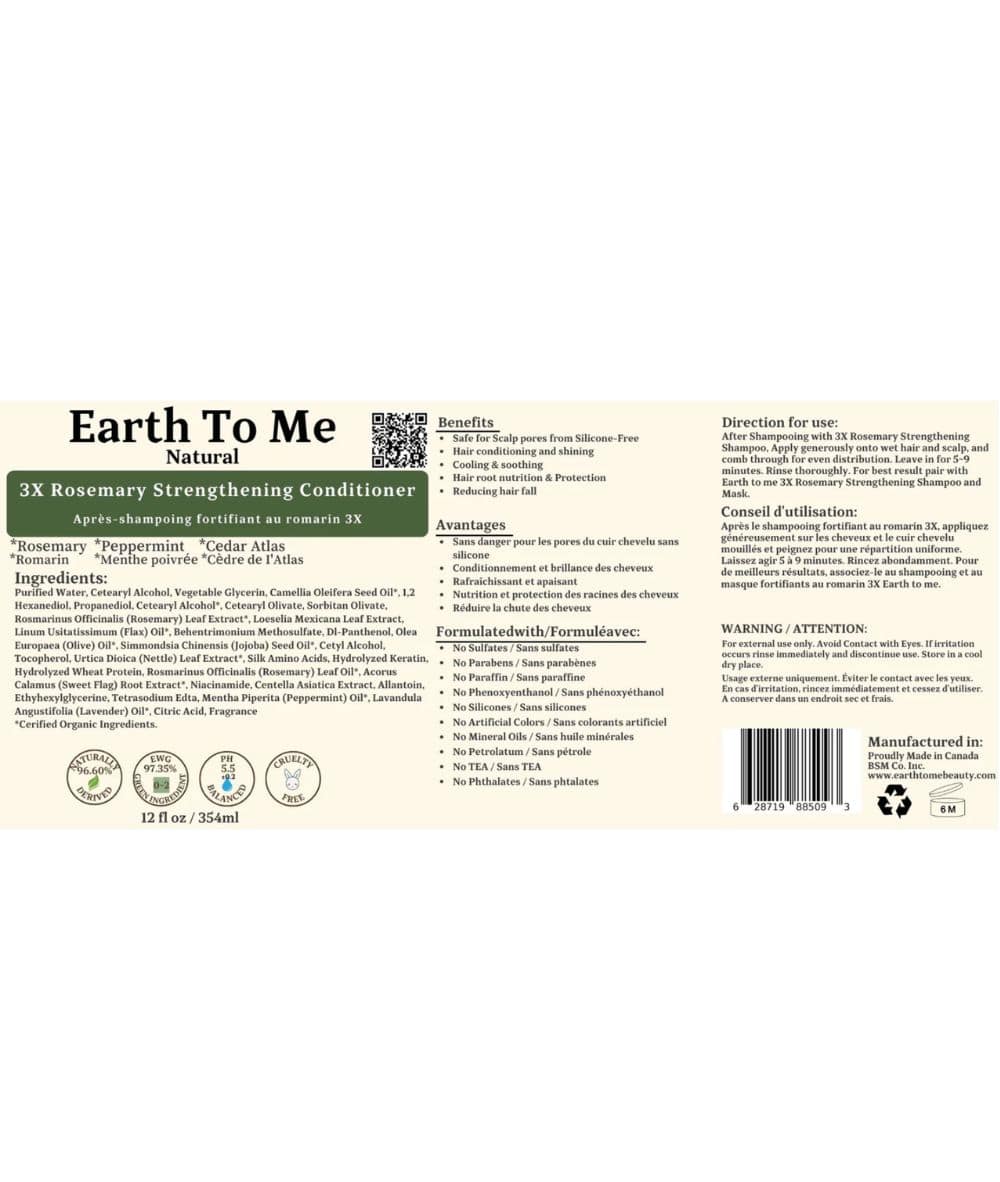 Earth To Me 3X Rosemary Hair Strengthening Conditioner 12oz, Hair Care - Cloré Beauty