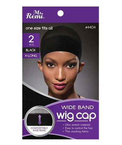 Annie Wide Band Wig Cap Extra Long Black 2 PCS #4404