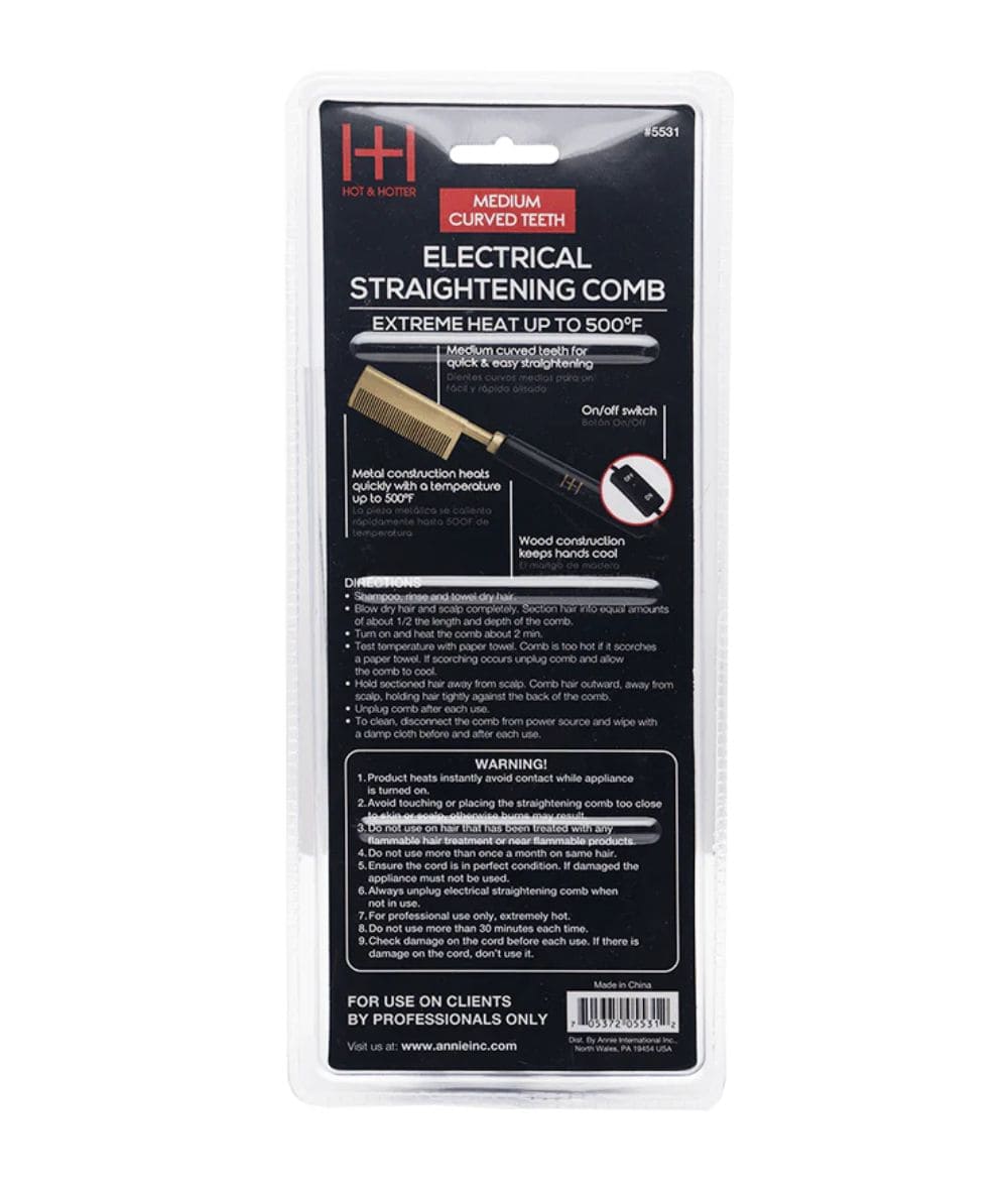 Annie Hot & Hotter Electrical Straightening Comb #5531 [Med Curved Teeth]