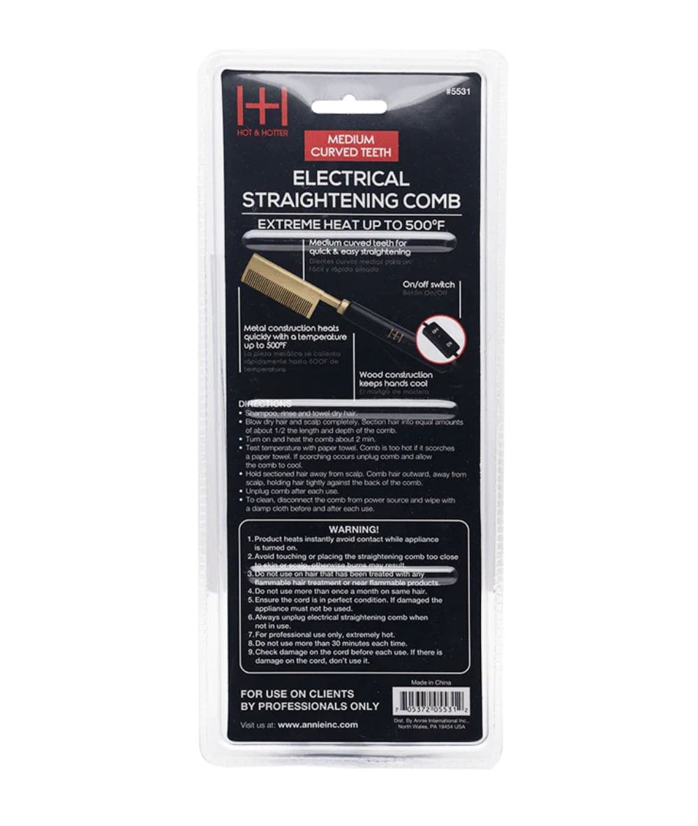 Annie Hot & Hotter Electrical Straightening Comb #5531 [Med Curved Teeth], HAIR STYLING TOOLS - Cloré Beauty