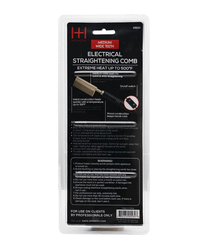 Annie Hot & Hotter Electrical Straightening Comb #5534 [Medium Wide Teeth]