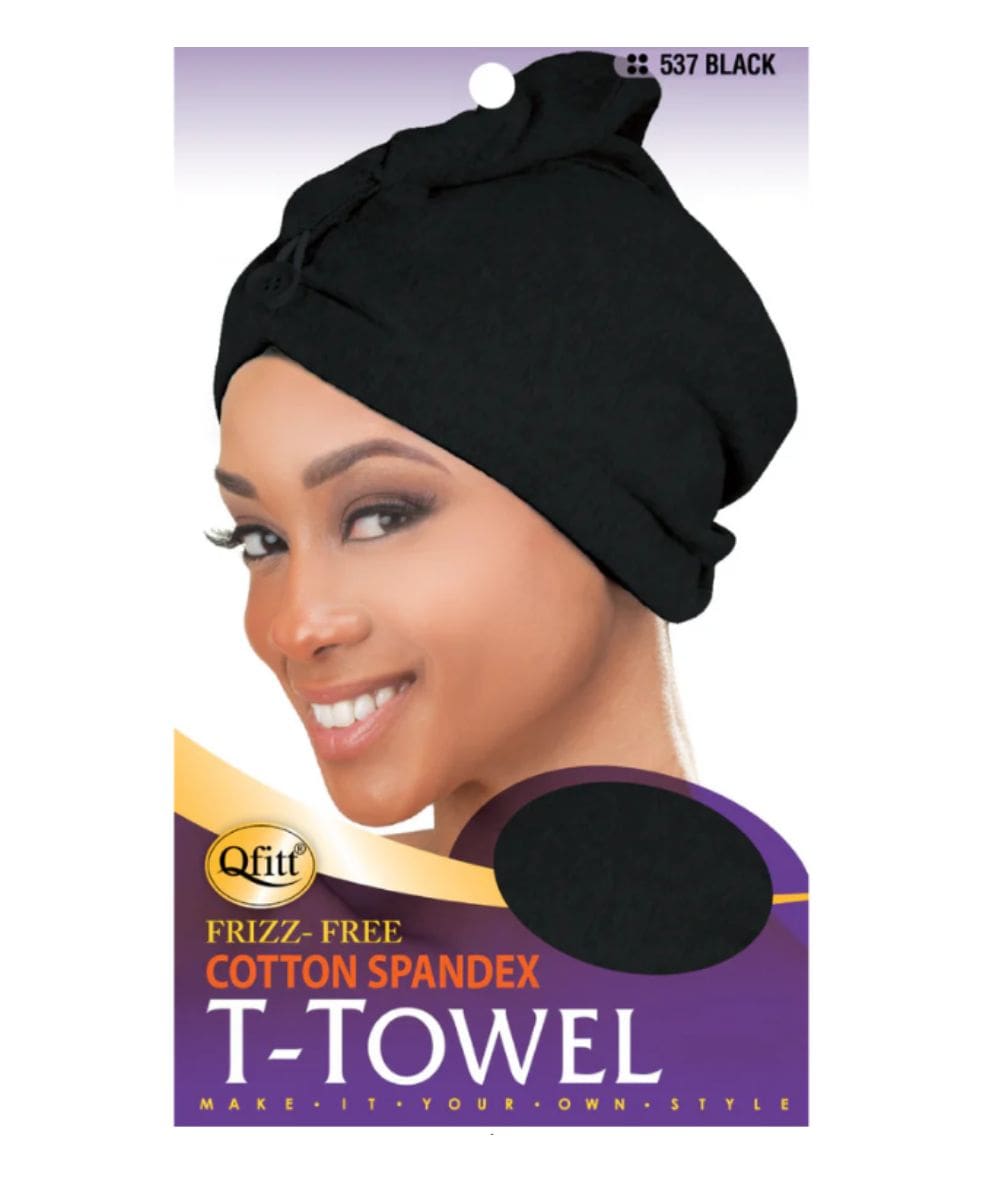 M&M Qfitt Cotton Spandex Frizz-Free T-Towel[Black] #537, ACCESSORIES JEWELRY FASHION - Cloré Beauty