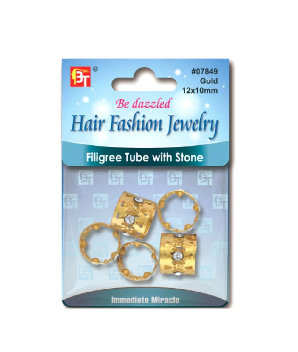Beauty Town Filigree Tube Gold With Stone 12X10Mm 5Pcs #07849, Hair Tools - Cloré Beauty