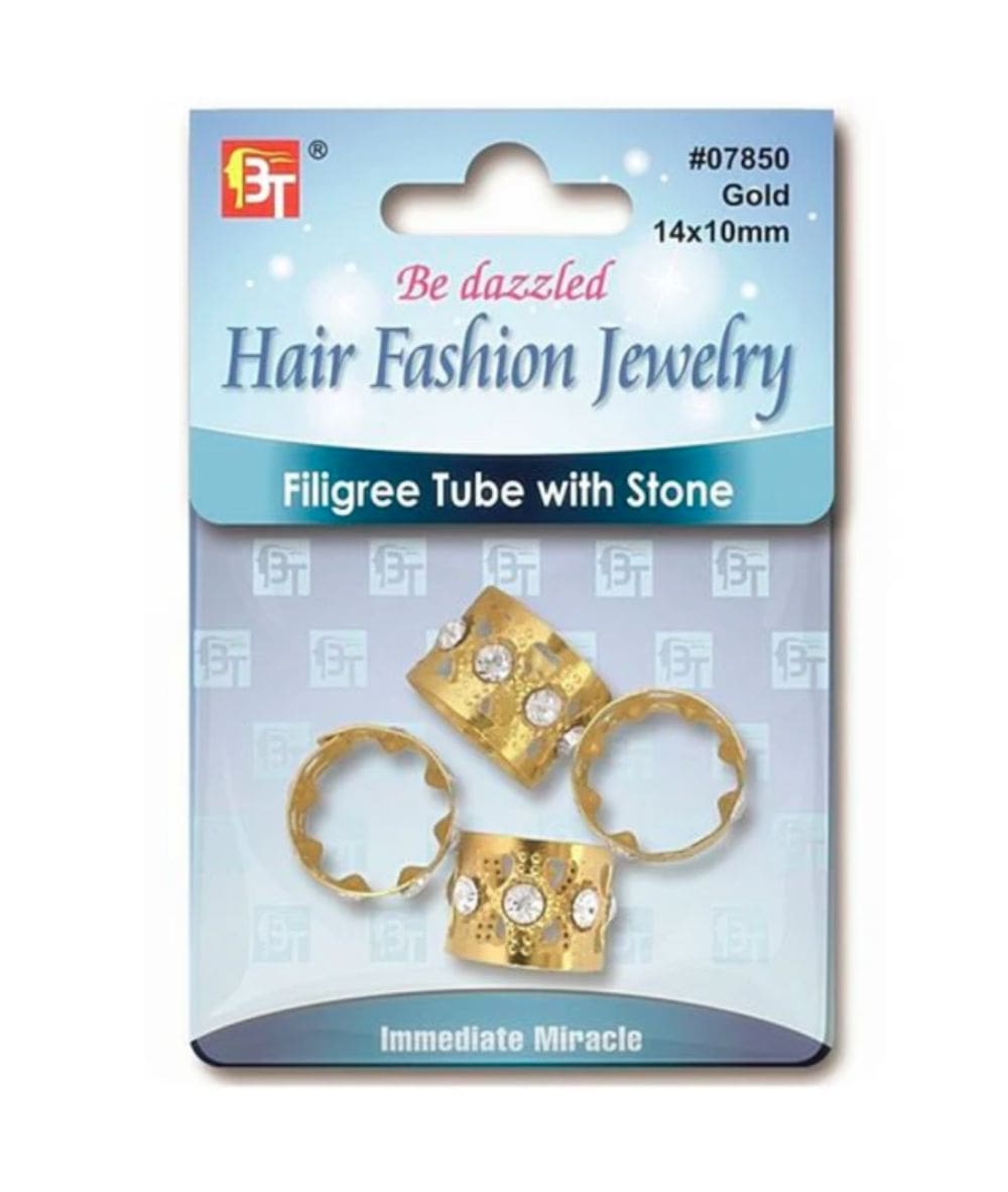 Beauty Town Filigree Tube Gold With Stone 14X10Mm 4Pcs #07850, Hair Tools - Cloré Beauty