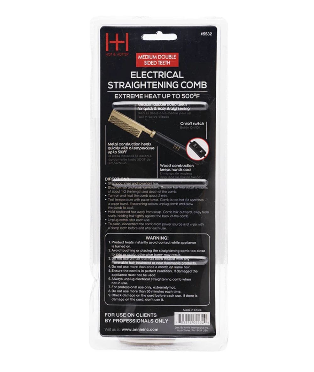 Annie Hot & Hotter Electrical Straightening Comb #5532 [Medium Double Sided Teeth]