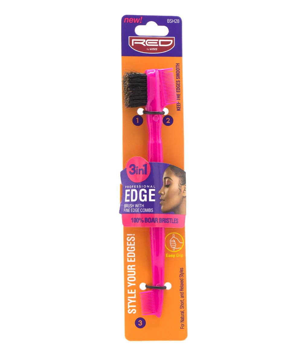 Red By Kiss 3-In-1 100% Soft Boar Edge Brush With Fine Edge Combs #HH71, HAIR STYLING TOOLS - Cloré Beauty