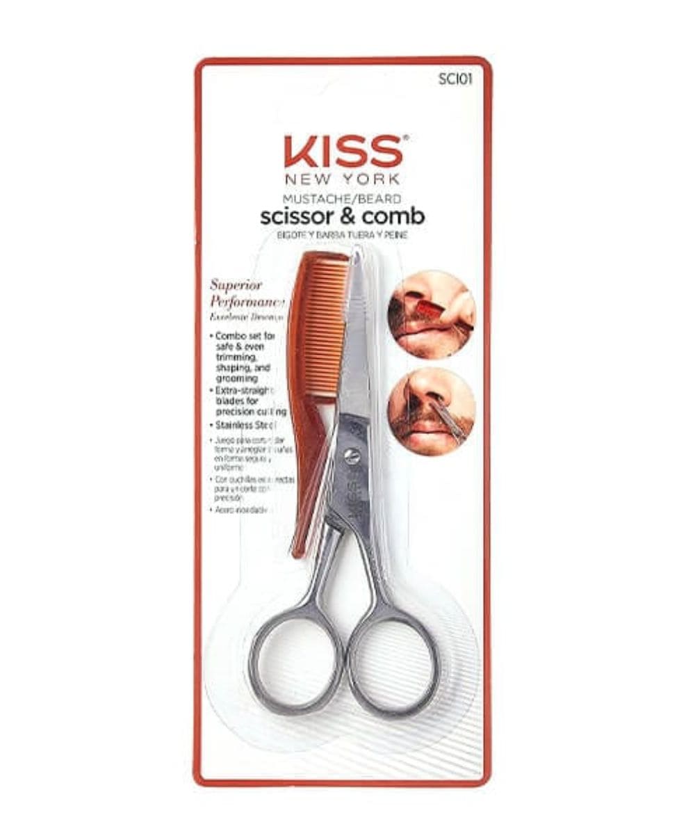 Kiss New York Mustache/Beard Scissor & Comb Sci01, Hair Tools - Cloré Beauty