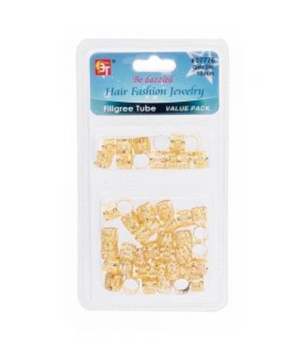 Beauty Town Filigree Tube 10X8Mm Value Pack 50Pcs [Gold] #07776, HAIR STYLING TOOLS - Cloré Beauty