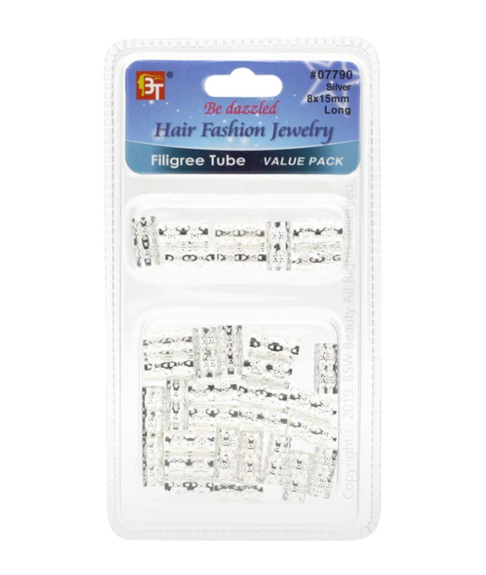 Beauty Town Filigree Tube 8X15Mm Value Pack 40Pcs [Silver] #07790, HAIR STYLING TOOLS - Cloré Beauty