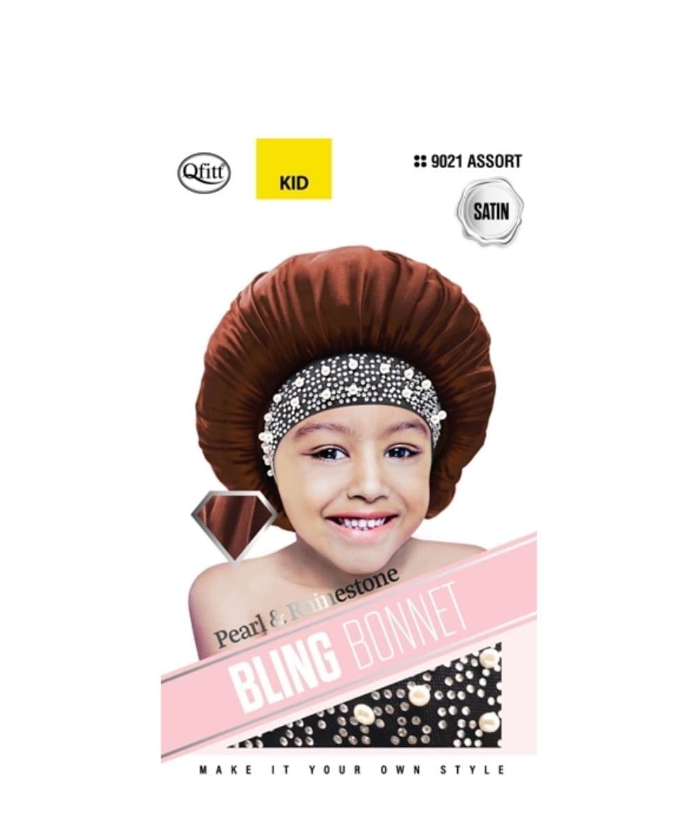 M&M Qfitt Kid Pearl & Rhinestone Bling Satin Bonnet, ACCESSORIES JEWELRY FASHION - Cloré Beauty