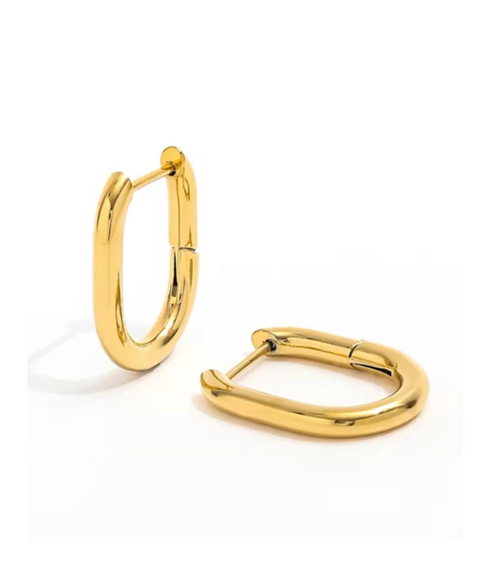 Nude Rose Stainless Steel 18K Gold Thick Round Rectangle Earring #E-196, ACCESSORIES JEWELRY FASHION - Cloré Beauty