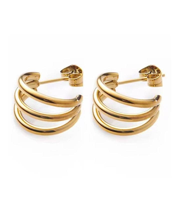 Nude Rose Stainless Steel 18K Gold Small Triple Circle Earring #E-199