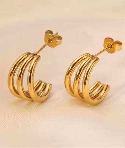 Nude Rose Stainless Steel 18K Gold Small Triple Circle Earring #E-199
