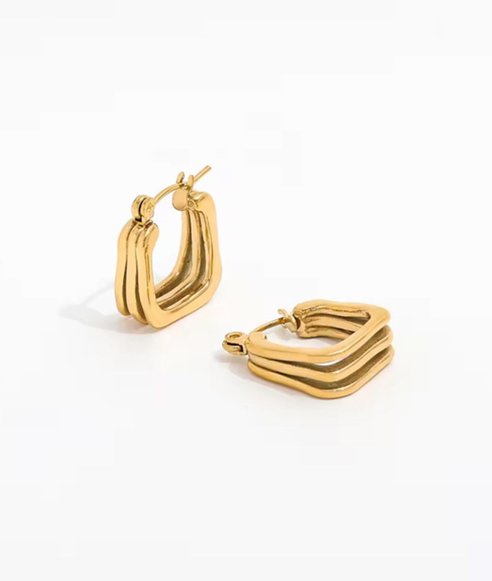 Nude Rose Stainless Steel 18K Gold Knotted Square Hoop Earring #E-200, Accessory - Cloré Beauty