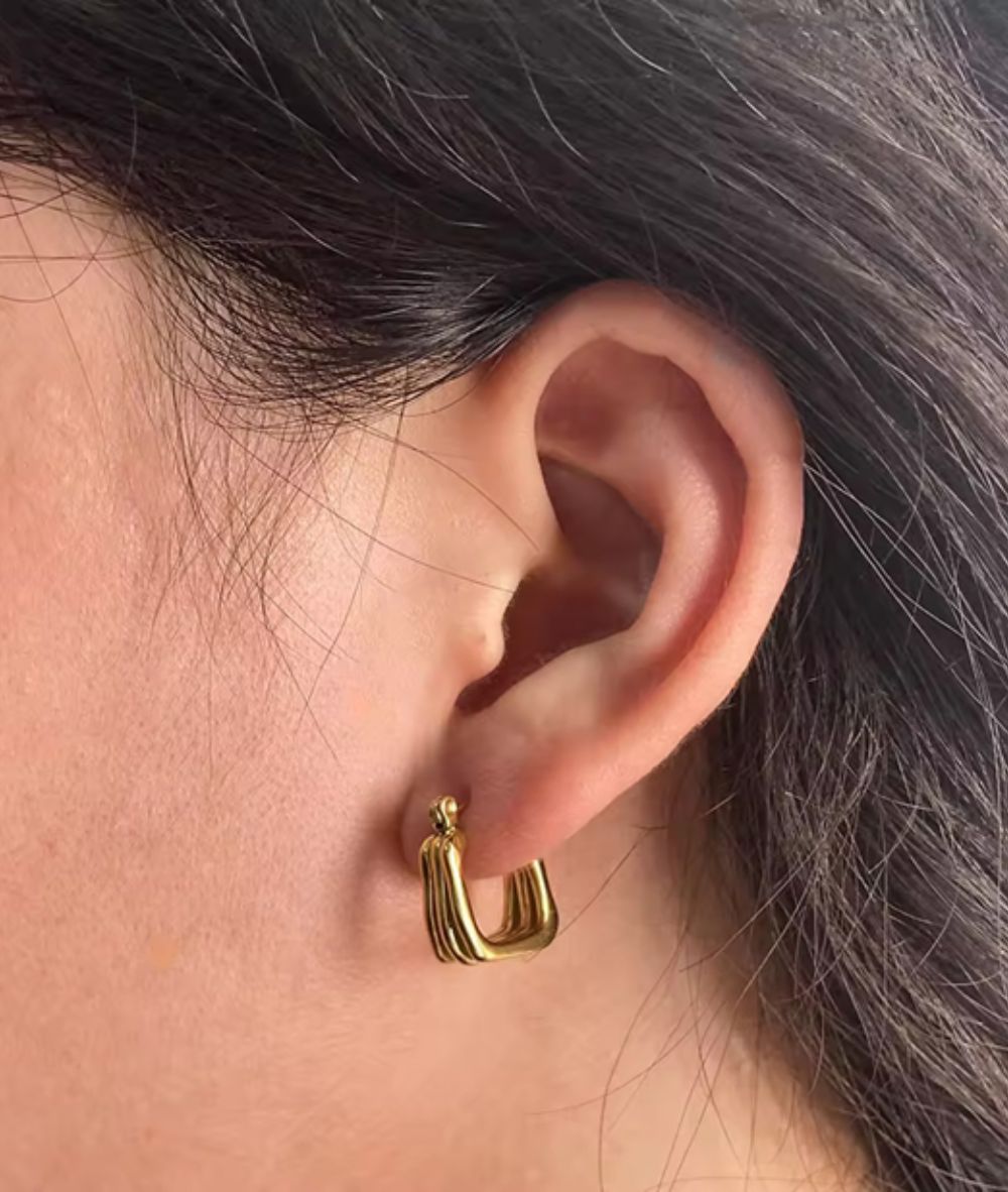 Nude Rose Stainless Steel 18K Gold Knotted Square Hoop Earring #E-200, Accessory - Cloré Beauty