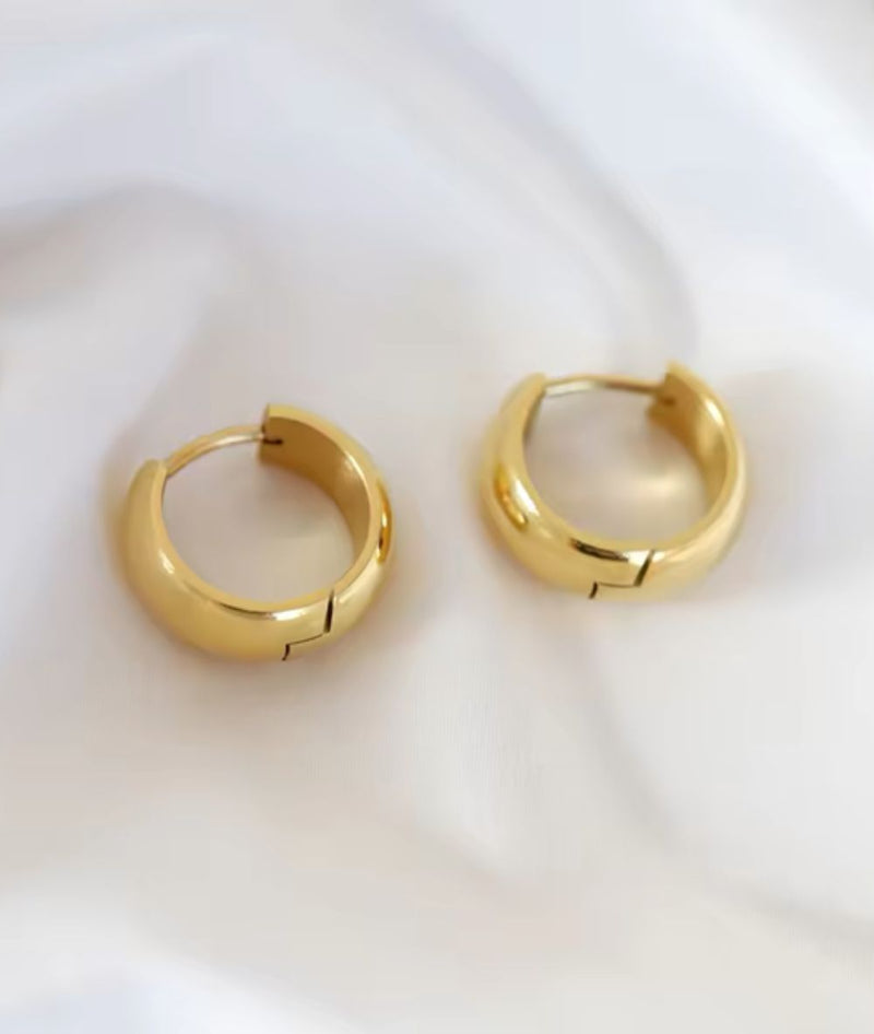 Nude Rose Stainless Steel 18K Gold Wide Small Bold Earring 