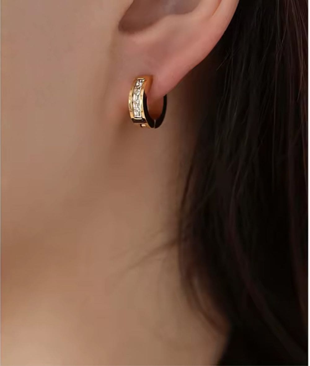 Nude Rose Stainless Steel 18K Gold Wide Small Cubic Earring #E-211