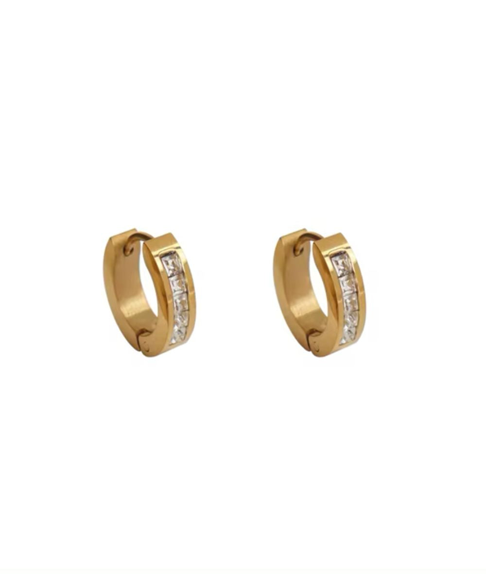 Nude Rose Stainless Steel 18K Gold Wide Small Cubic Earring #E-211, ACCESSORIES JEWELRY FASHION - Cloré Beauty