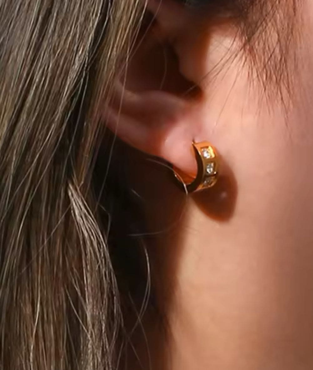 Nude Rose Stainless Steel 18K Gold Cubic Studded Bold Earring #E-213, ACCESSORIES JEWELRY FASHION - Cloré Beauty