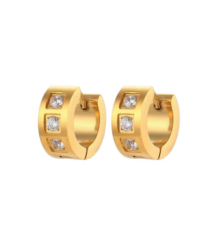 Nude Rose Stainless Steel 18K Gold Cubic Studded Bold Earring #E-213