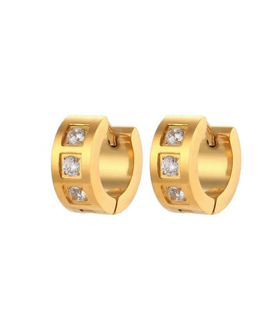 Nude Rose Stainless Steel 18K Gold Cubic Studed Bold Earring #E-213