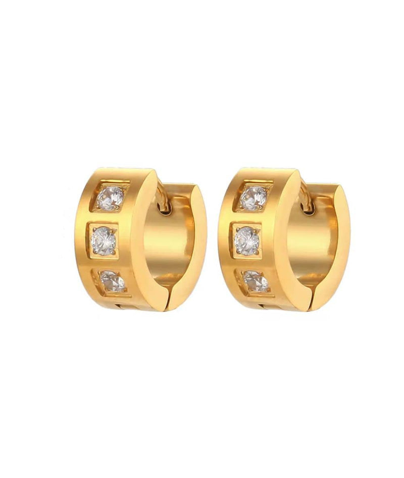 Nude Rose Stainless Steel 18K Gold Cubic Studed Bold Earring 