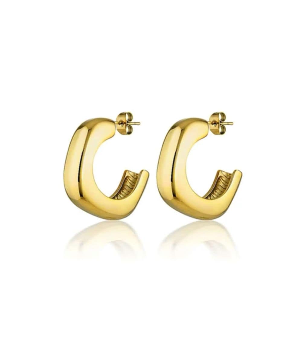 Nude Rose Stainless Steel 18K Gold Large Round Square Earring #E-215, Accessory - Cloré Beauty