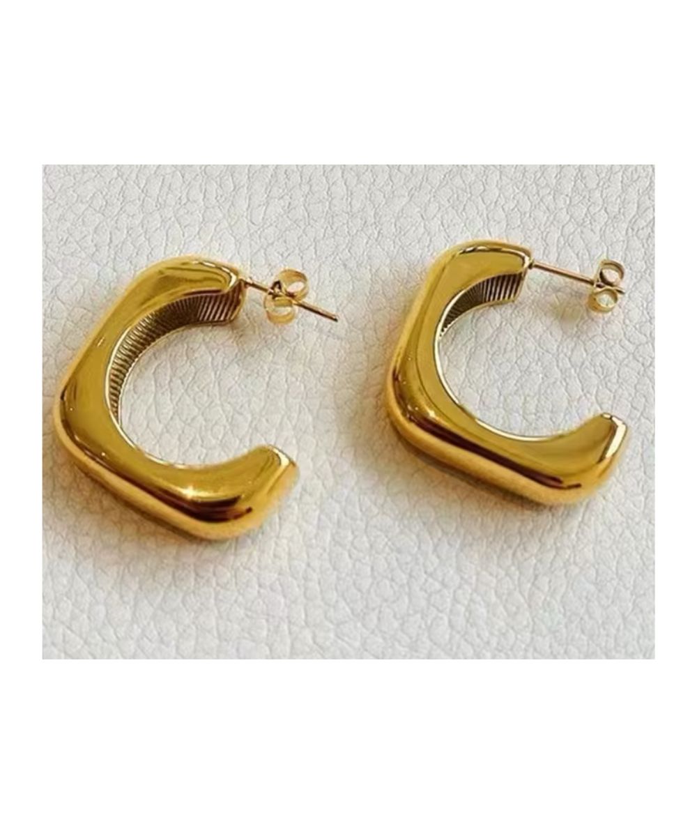 Nude Rose Stainless Steel 18K Gold Large Round Square Earring #E-215, Accessory - Cloré Beauty