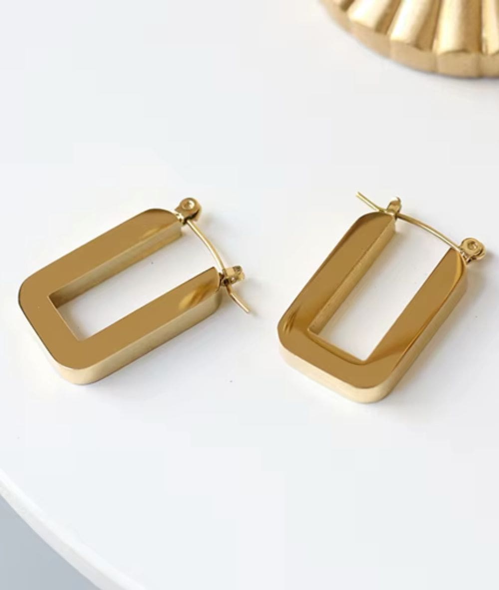 Nude Rose Stainless Steel 18K Gold Hollow Rectangle Earring #E-216, Accessory - Cloré Beauty