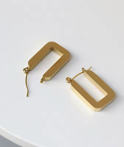 Nude Rose Stainless Steel 18K Gold Hollow Rectangle Earring #E-216