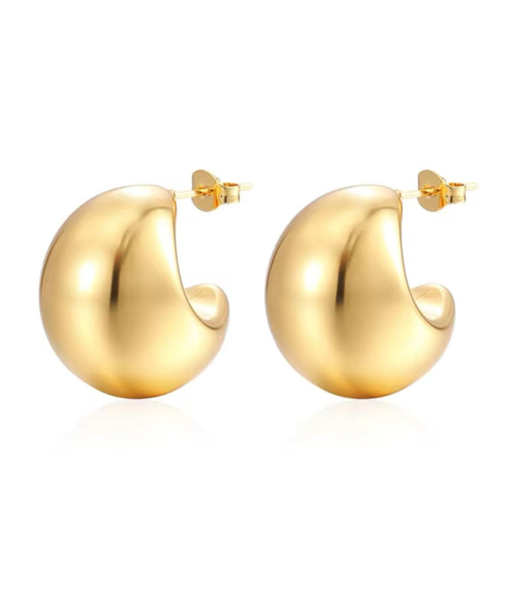 Nude Rose Stainless Steel 18K Gold Hollow Chunky Earring #E-220