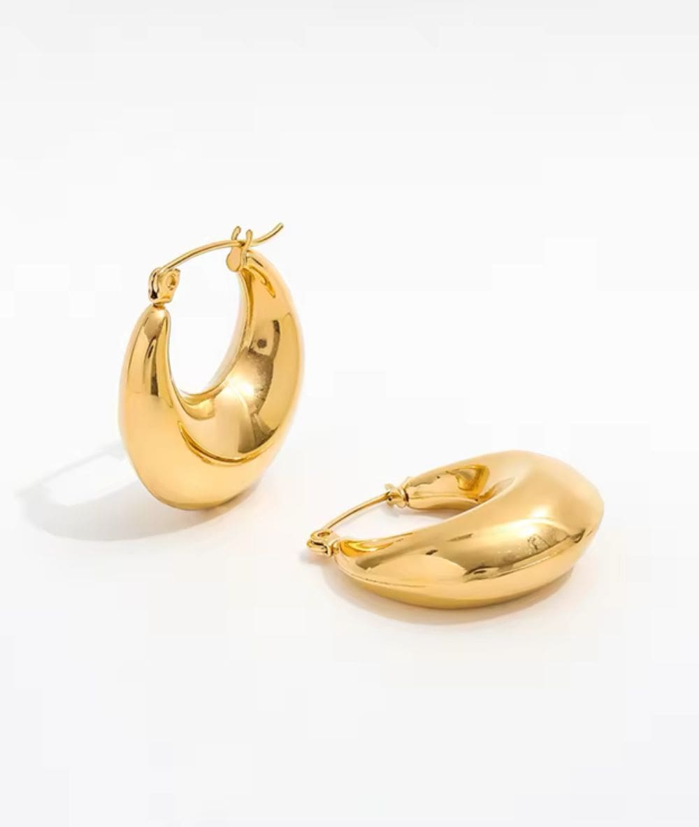Nude Rose Stainless Steel 18K Gold Small Half Moon Shape Earring #E-233, ACCESSORIES JEWELRY FASHION - Cloré Beauty