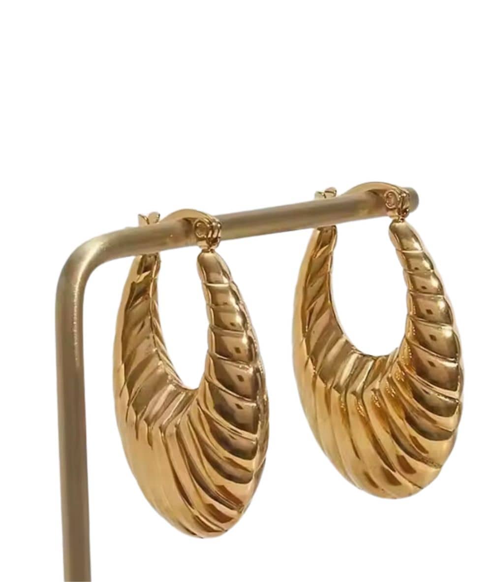 Nude Rose Stainless Steel 18K Gold Hollow Large Croissant Earring #E-238