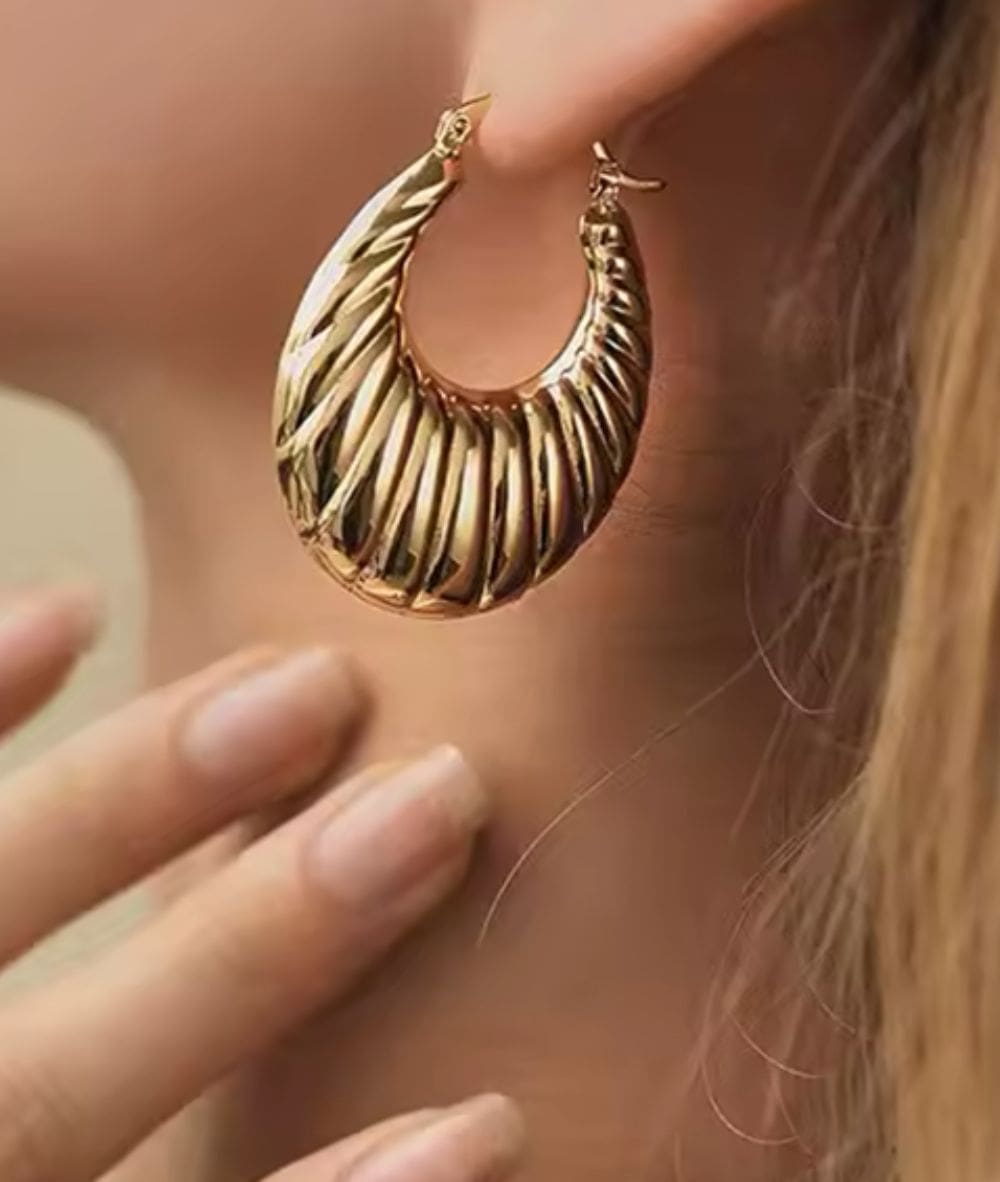 Nude Rose Stainless Steel 18K Gold Hollow Large Croissant Earring #E-238, ACCESSORIES JEWELRY FASHION - Cloré Beauty