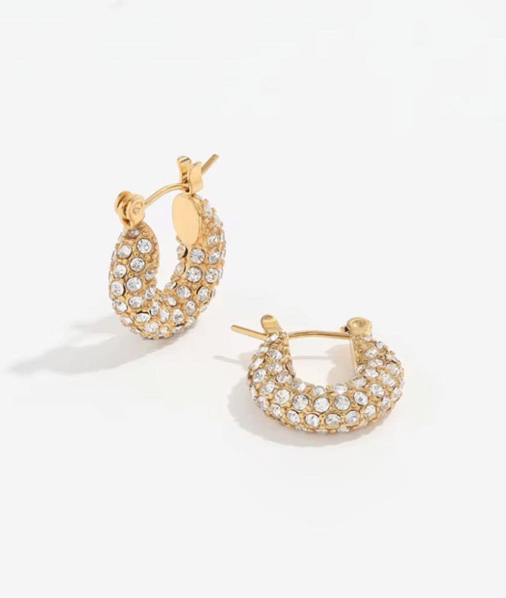 Nude Rose Stainless Steel 18K Gold Cubic Small Bold Earring #E-258, ACCESSORIES JEWELRY FASHION - Cloré Beauty