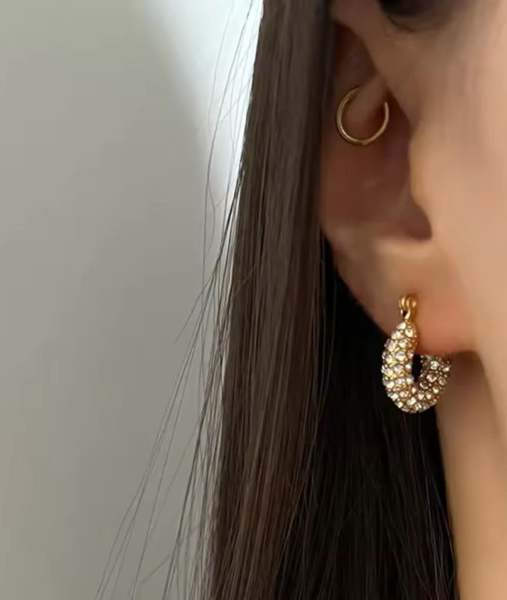 Nude Rose Stainless Steel 18K Gold Cubic Small Bold Earring #E-258, ACCESSORIES JEWELRY FASHION - Cloré Beauty