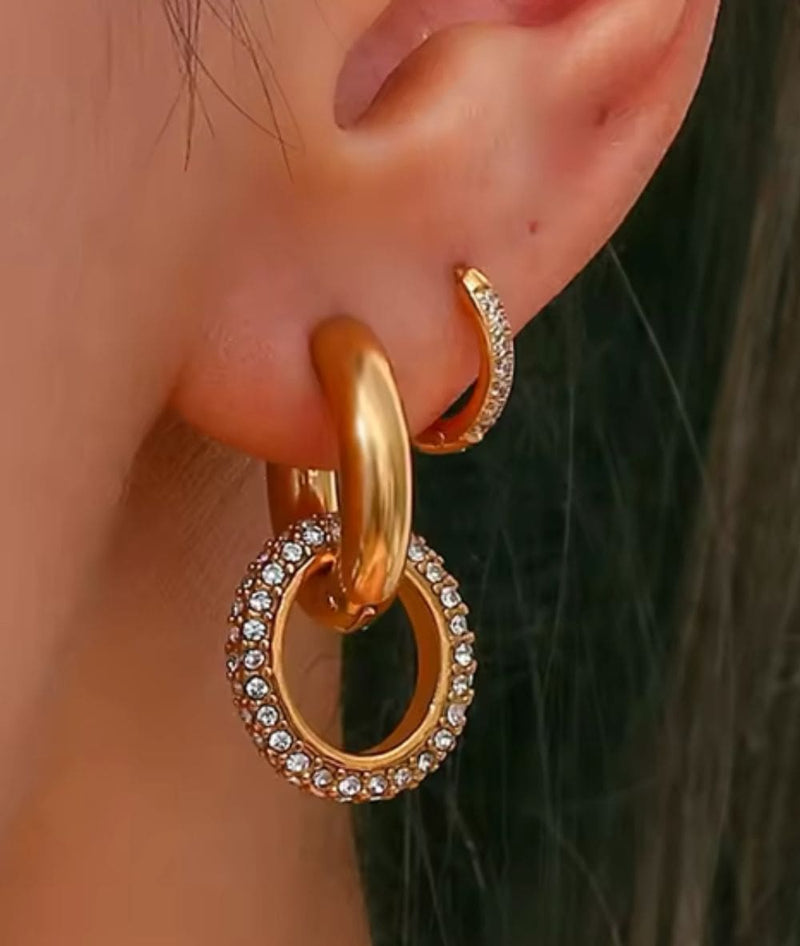 Nude Rose Stainless Steel 18K Gold Twist With Cubic Earring 