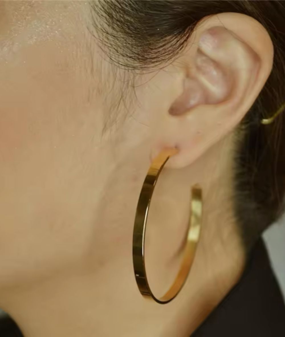 Nude Rose Stainless Steel 18K Gold Two Differnet Sides 55Mm Earring #E-279, ACCESSORIES JEWELRY FASHION - Cloré Beauty