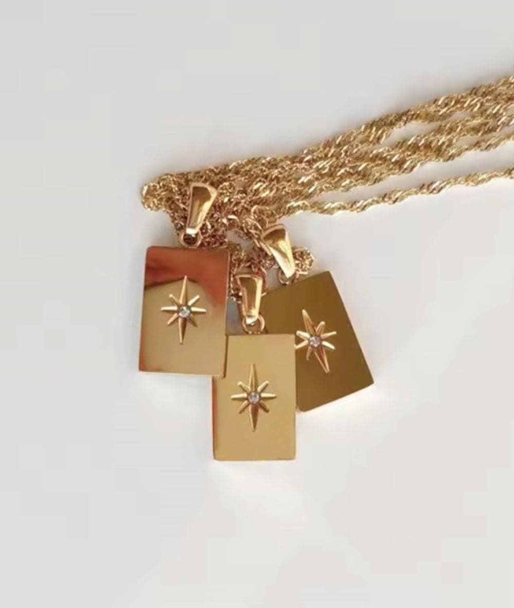 Nude Rose Stainless Steel 18K Gold Cubic Star Small Lock Pendant Necklace #N-035, ACCESSORIES JEWELRY FASHION - Cloré Beauty