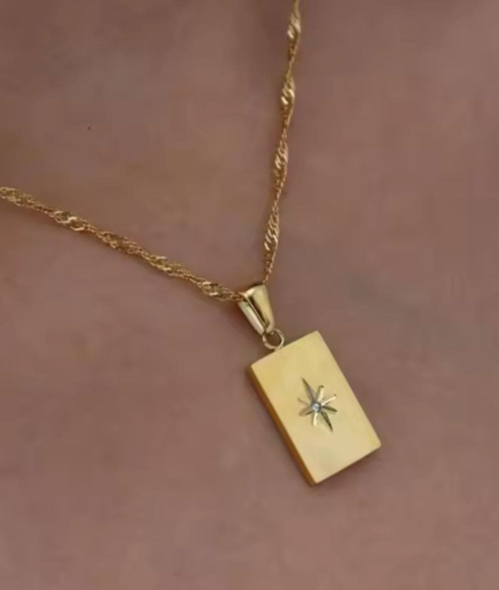 Nude Rose Stainless Steel 18K Gold Cubic Star Small Lock Pendant Necklace #N-035, ACCESSORIES JEWELRY FASHION - Cloré Beauty