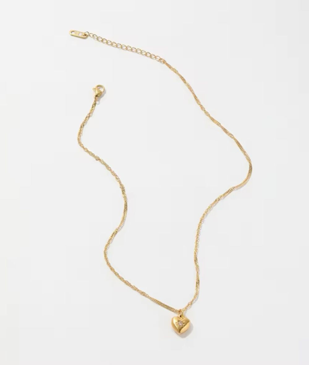 Nude Rose Stainless Steel 18K Gold Cubic Zircon Vintage Heart Pendant #N-036, ACCESSORIES JEWELRY FASHION - Cloré Beauty