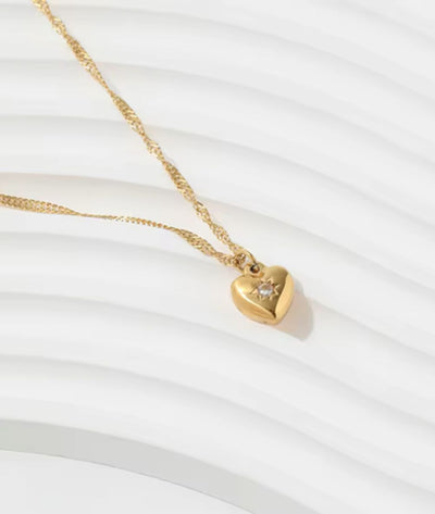 Nude Rose Stainless Steel 18K Gold Cubic Zircon Vintage Heart Pendant #N-036